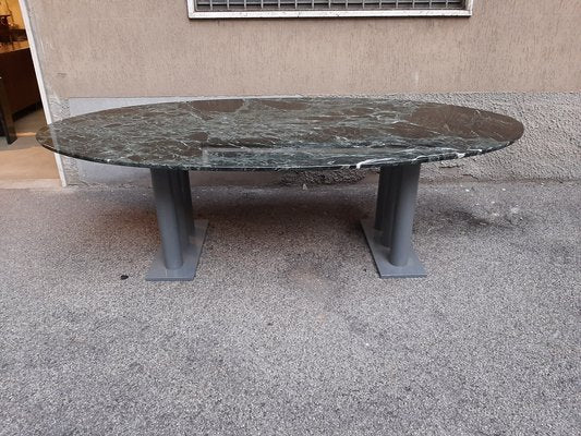 Green Marble Lacquered Iron Gray Oval Table, 1980s-OHK-1093796