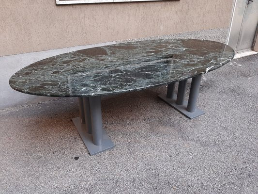 Green Marble Lacquered Iron Gray Oval Table, 1980s-OHK-1093796