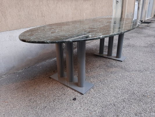 Green Marble Lacquered Iron Gray Oval Table, 1980s-OHK-1093796