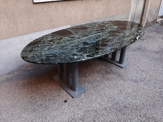 Green Marble Lacquered Iron Gray Oval Table, 1980s-OHK-1093796