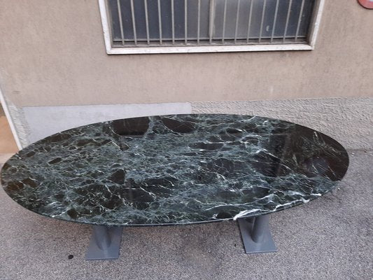 Green Marble Lacquered Iron Gray Oval Table, 1980s-OHK-1093796