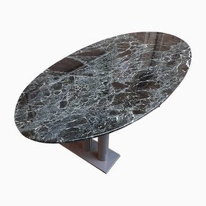 Green Marble Lacquered Iron Gray Oval Table, 1980s-OHK-1093796