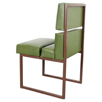 Green Minimalist Leather Chairs, 1970s, Set of 3-ABO-1440483