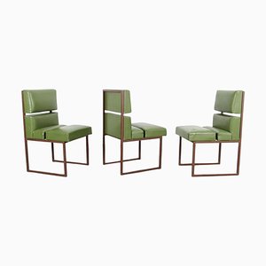 Green Minimalist Leather Chairs, 1970s, Set of 3-ABO-1440483