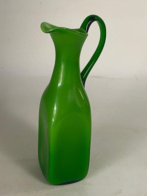 Green Murano and Opaline Glass Pitcher with Handle, Italy, 1960s-UR-1752824