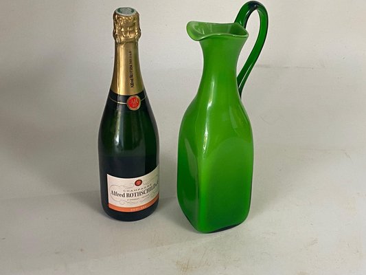 Green Murano and Opaline Glass Pitcher with Handle, Italy, 1960s-UR-1752824