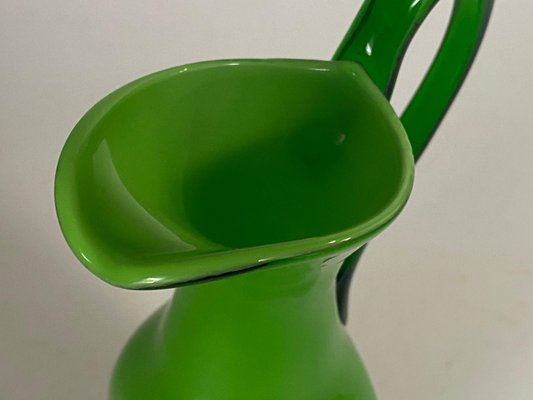 Green Murano and Opaline Glass Pitcher with Handle, Italy, 1960s-UR-1752824