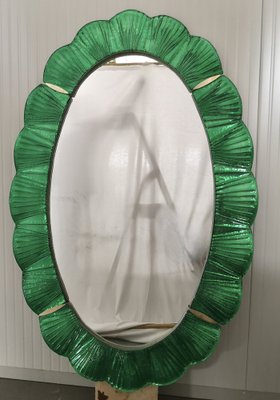 Green Murano Glass and Brass Wall Mirror, 1990s-UH-1408530