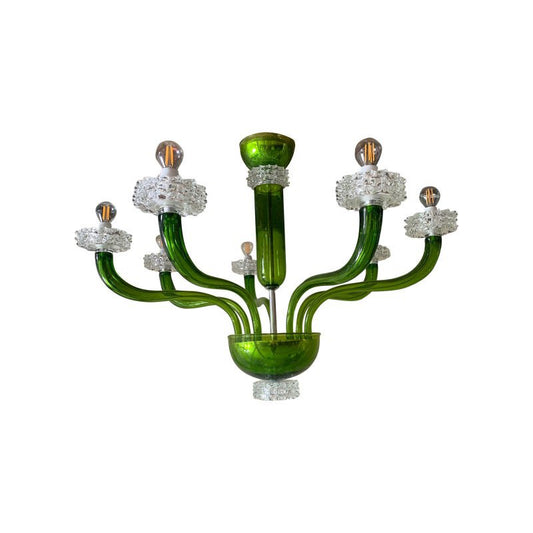 Green Murano Glass Chandelier with Trasparent Rostrato Boubeches from Simoeng