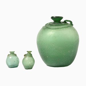 Green Murano Glass Vases Set, Set of 3-VT-806077