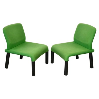 Green Plastic Fabric Armchairs, Italy, 1970s, Set of 2-LYQ-1171604