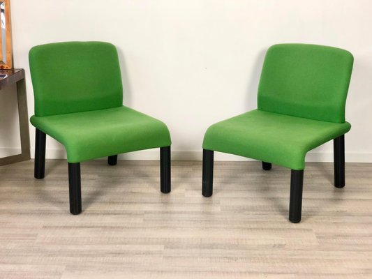 Green Plastic Fabric Armchairs, Italy, 1970s, Set of 2-LYQ-1171604