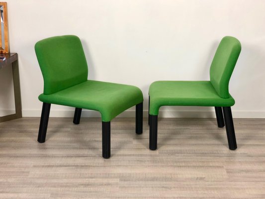 Green Plastic Fabric Armchairs, Italy, 1970s, Set of 2-LYQ-1171604