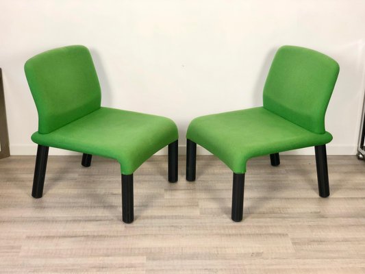 Green Plastic Fabric Armchairs, Italy, 1970s, Set of 2-LYQ-1171604