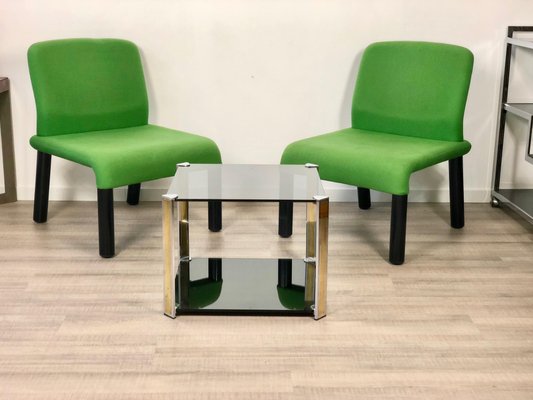 Green Plastic Fabric Armchairs, Italy, 1970s, Set of 2-LYQ-1171604