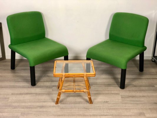 Green Plastic Fabric Armchairs, Italy, 1970s, Set of 2-LYQ-1171604