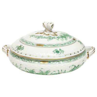 Green Porcelain Indian Basket Tureen with Handles from Herend Hungary-UCH-1224412