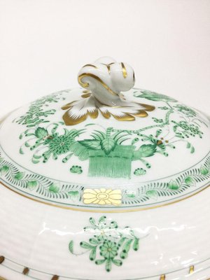 Green Porcelain Indian Basket Tureen with Handles from Herend Hungary-UCH-1224412