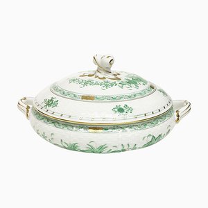 Green Porcelain Indian Basket Tureen with Handles from Herend Hungary-UCH-1224412