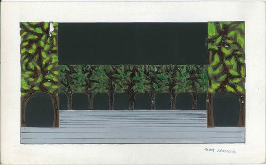 Green Portico - Original Mixed Media on Cardboard by A. Matheos Mid 20th Century