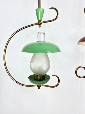 Green & Red Metal & Brass Pendant Light, Italy, 1950s, Set of 2-LYQ-1171633