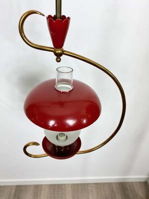 Green & Red Metal & Brass Pendant Light, Italy, 1950s, Set of 2-LYQ-1171633