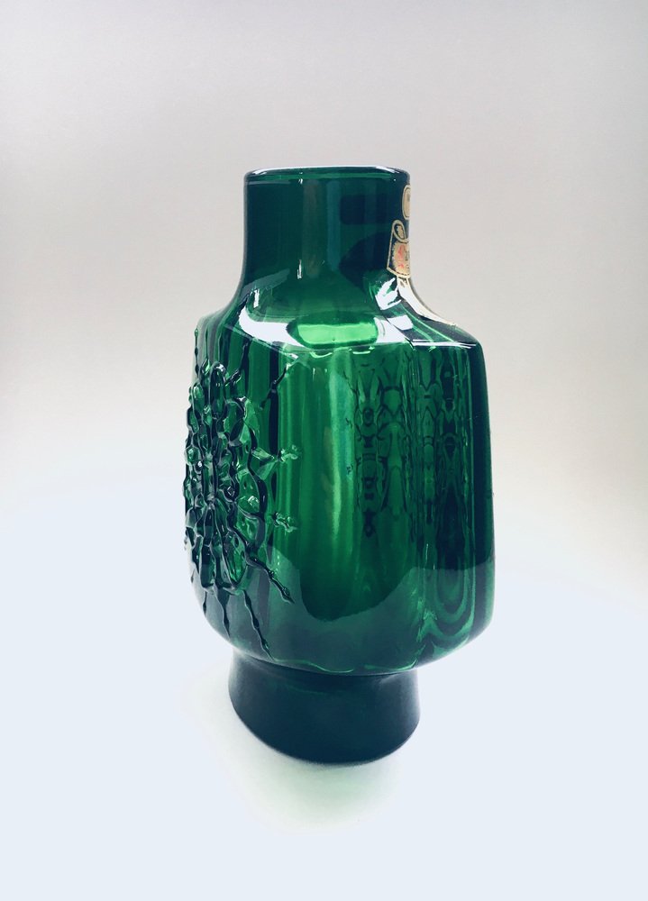 Green Ribbed Glass Low Starburst Vase from Empoli, Italy, 1960s