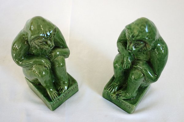 Green Terracotta Bookends from Vallauris, France, 1950s, Set of 2-XTZ-1790436