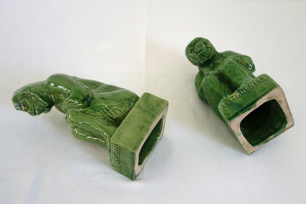 Green Terracotta Bookends from Vallauris, France, 1950s, Set of 2-XTZ-1790436