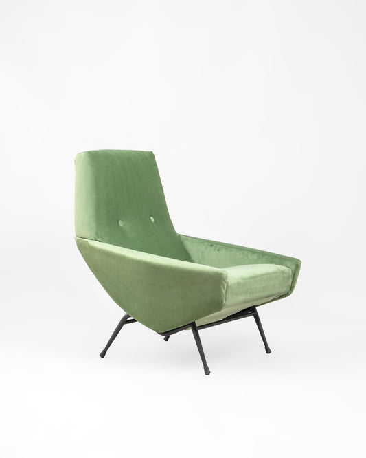 Green Velvet Armchair attributed to Guy Besnard, France, 1950s