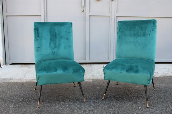 Green Velvet Lounge Chairs by Gigi Radice for Minotti, 1950s, Set of 2-EH-807406