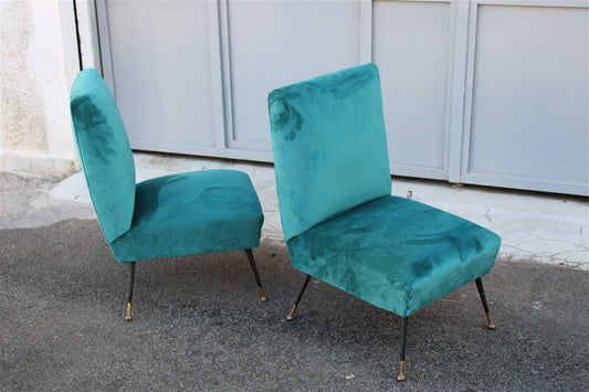 Green Velvet Lounge Chairs by Gigi Radice for Minotti, 1950s, Set of 2