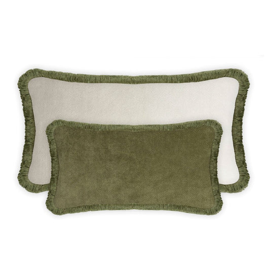 Green Velvet with Green Fringes Rectangle Happy Pillow from Lo Decor