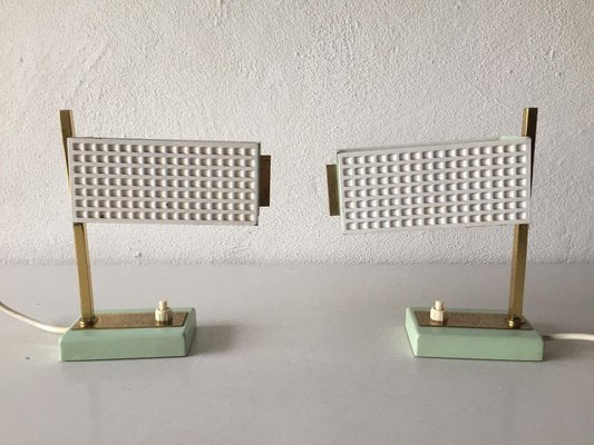 Green & White Perforated Metal Table Lamps by Mathieu Matégot, France, 1950s, Set of 2-RDS-1147937