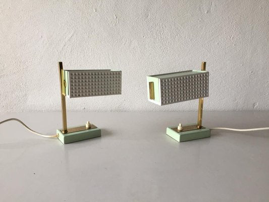 Green & White Perforated Metal Table Lamps by Mathieu Matégot, France, 1950s, Set of 2-RDS-1147937