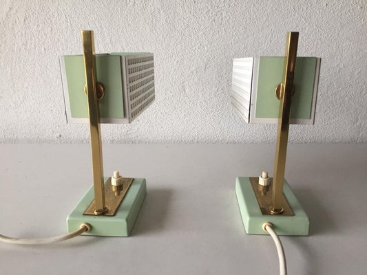 Green & White Perforated Metal Table Lamps by Mathieu Matégot, France, 1950s, Set of 2-RDS-1147937