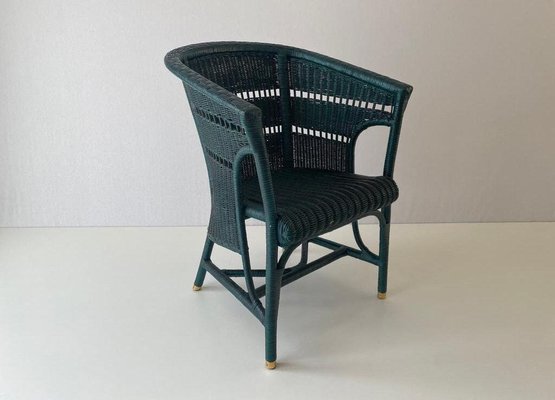 Green Wicker Armchair with Gold Foot Details, Germany, 1960s-RDS-1700768