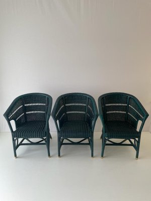 Green Wicker Armchair with Gold Foot Details, Germany, 1960s-RDS-1700768