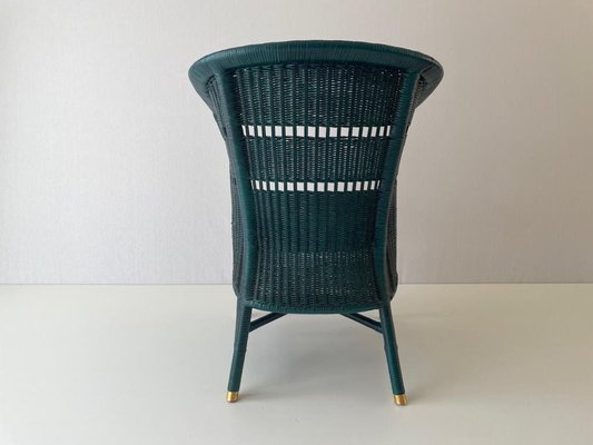 Green Wicker Armchair with Gold Foot Details, Germany, 1960s-RDS-1700768