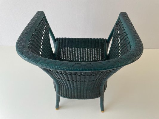 Green Wicker Armchair with Gold Foot Details, Germany, 1960s-RDS-1700768