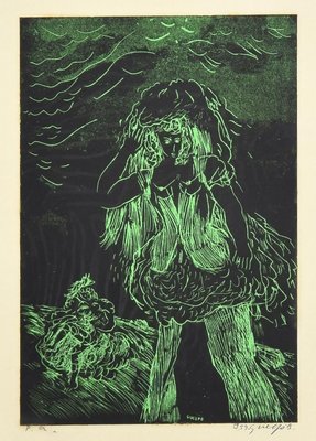 Green Woman - Original Woodcut by Guelfo - 1959 1959-ZCI-758425