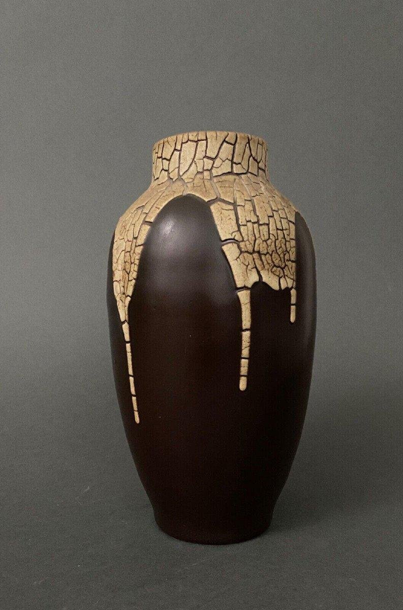 Grès De Puisaye Vase in Brown Ceramic by Léon Pointu