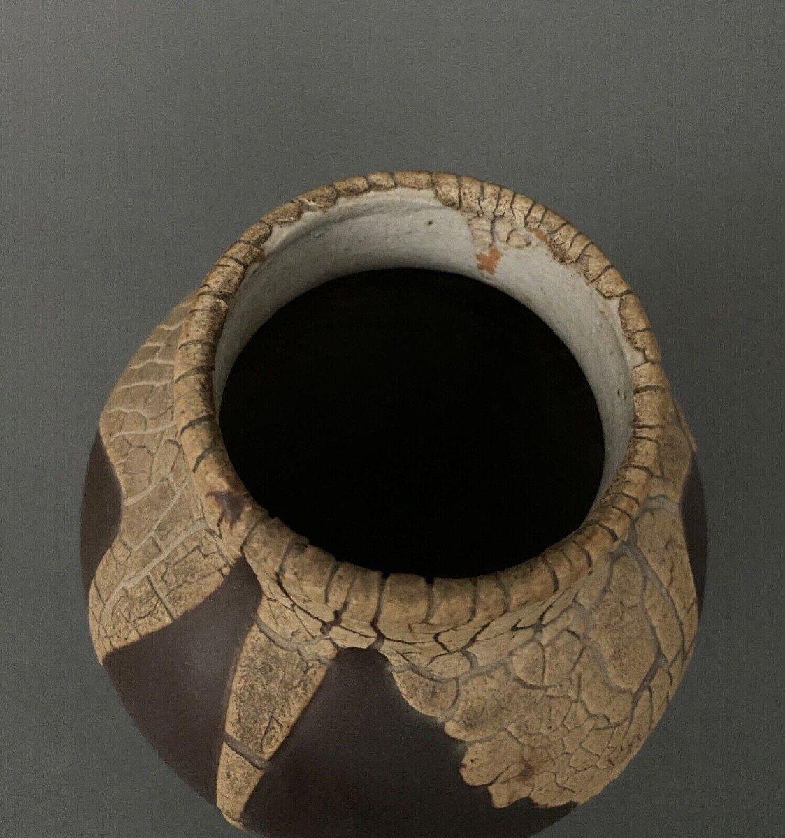 Grès De Puisaye Vase in Brown Ceramic by Léon Pointu