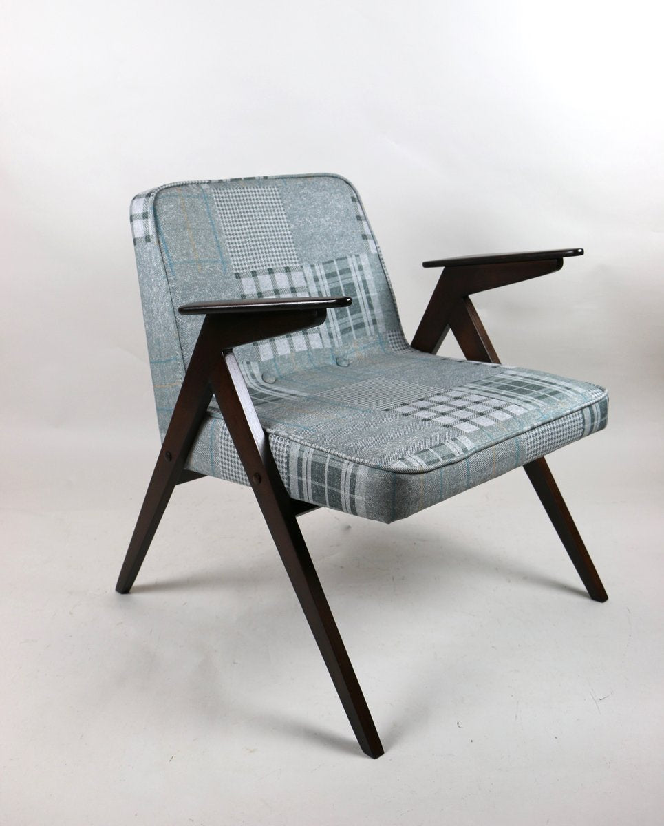 Grey-Blue Chequered Bunny Armchair by Józef Chierowski, 1970s