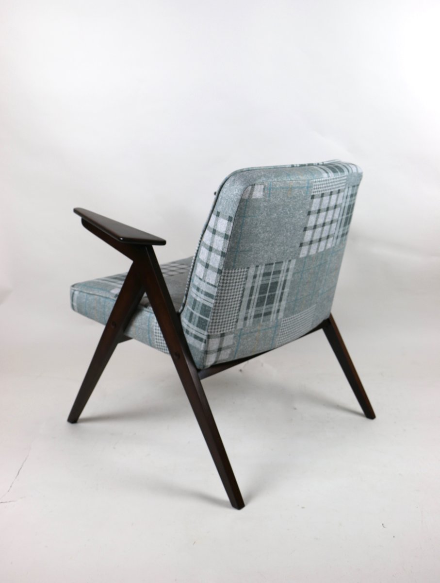 Grey-Blue Chequered Bunny Armchair by Józef Chierowski, 1970s