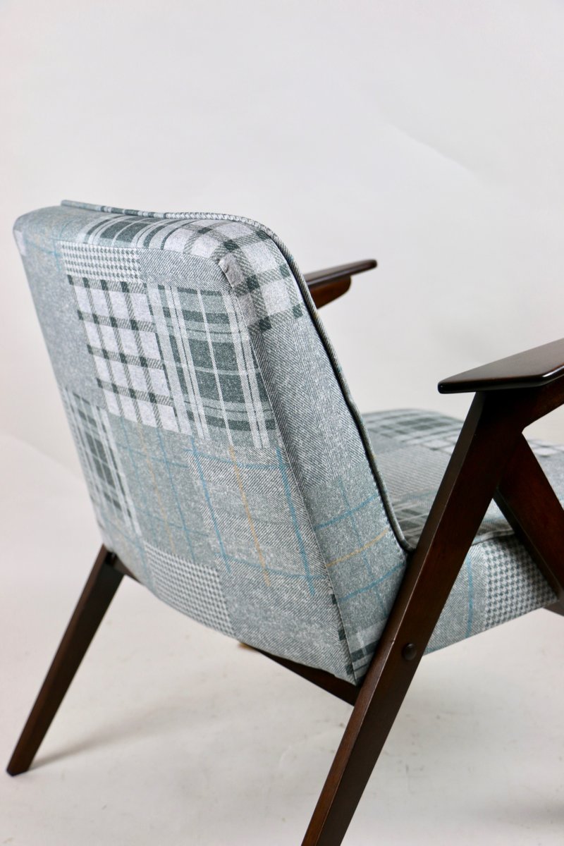 Grey-Blue Chequered Bunny Armchair by Józef Chierowski, 1970s