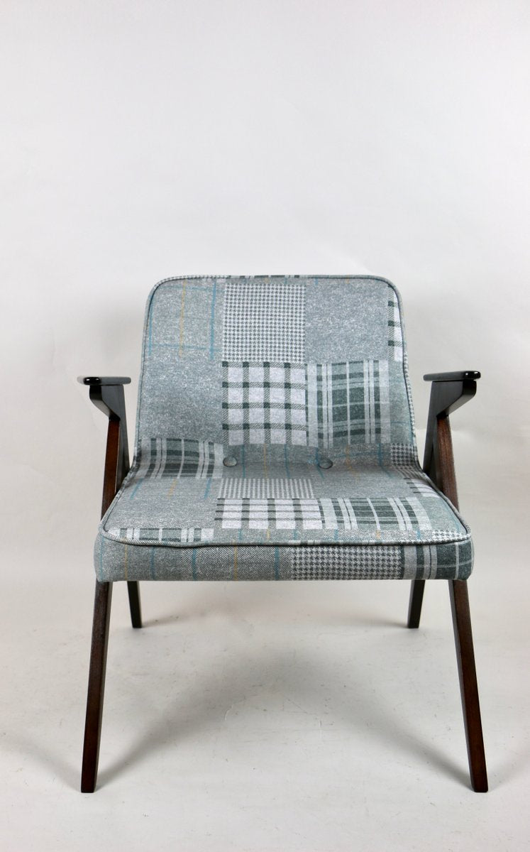 Grey-Blue Chequered Bunny Armchair by Józef Chierowski, 1970s