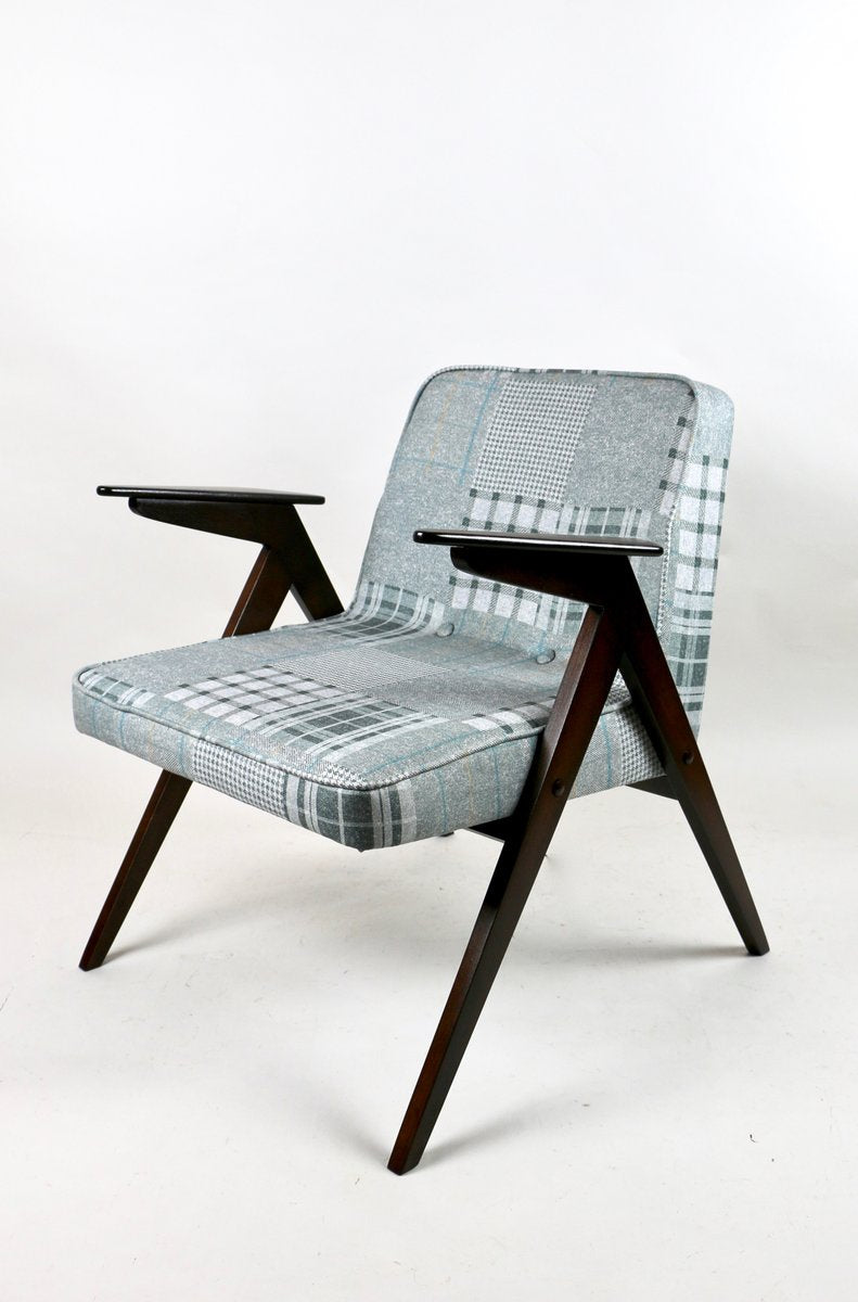 Grey-Blue Chequered Bunny Armchair by Józef Chierowski, 1970s