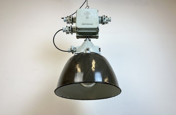 Grey Cast Aluminium Explosion Proof Lamp with Enameled Shade from Elektrosvit, 1970s-CGF-1718328