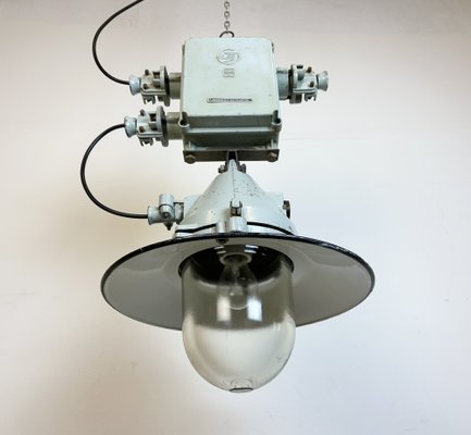 Grey Cast Aluminium Explosion Proof Pendant Lamp with Enameled Shade from Elektrosvit, 1970s-CGF-1726173